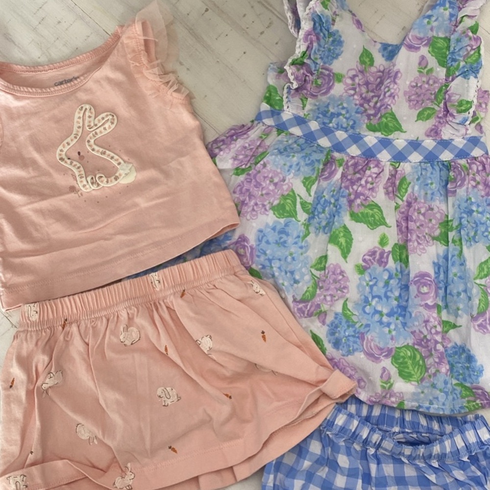 Carter's Girls Pink Bunny Pajama Set & Tommy Bahama Floral Dress Bundle 3-6 mos